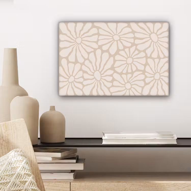 Canvas schilderij - Bloemen - Print - Beige - Bruin - Minimalistisch — 5