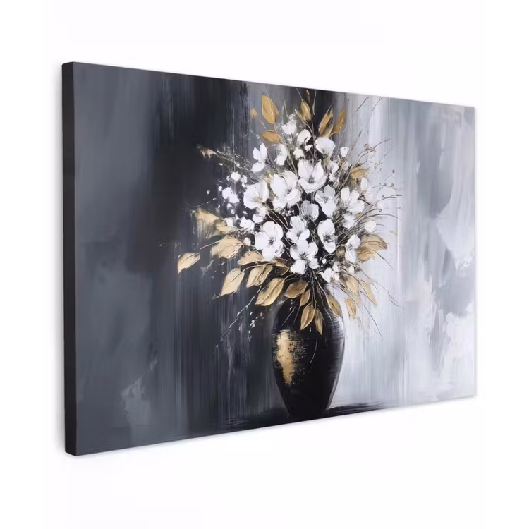Canvas schilderij - Bloemen - Wit - Vaas - Abstract — 1