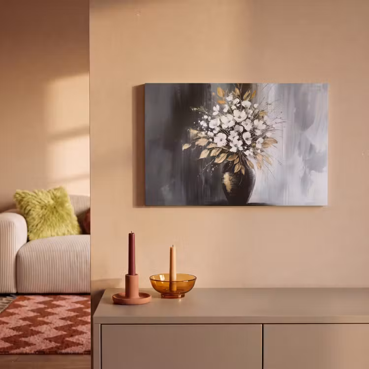 Canvas schilderij - Bloemen - Wit - Vaas - Abstract — 2