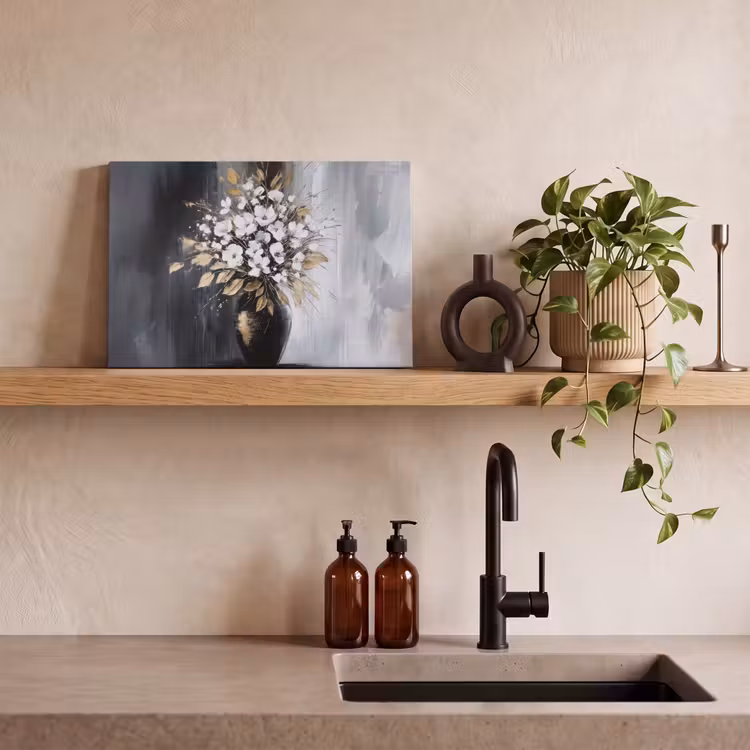 Canvas schilderij - Bloemen - Wit - Vaas - Abstract — 3