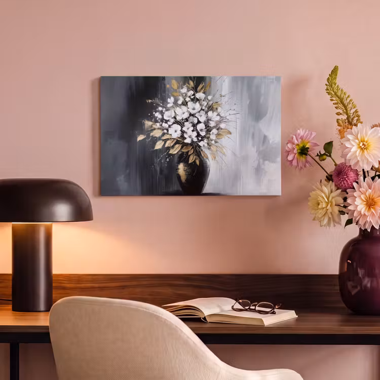 Canvas schilderij - Bloemen - Wit - Vaas - Abstract — 4