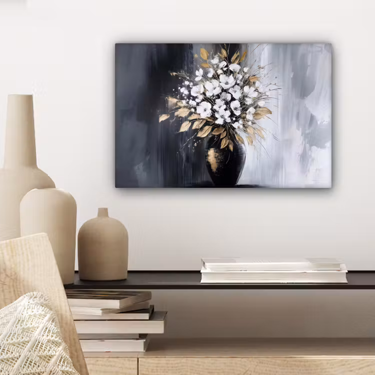 Canvas schilderij - Bloemen - Wit - Vaas - Abstract — 5