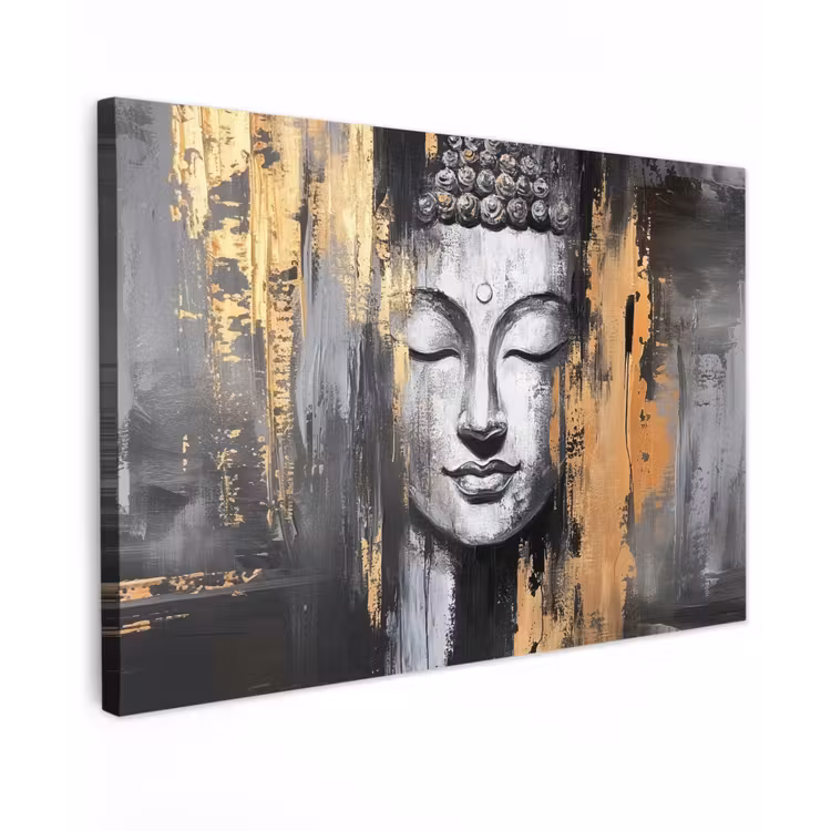 Canvas schilderij - Boedhha - Penseelstreken - Goud - Abstract — 1