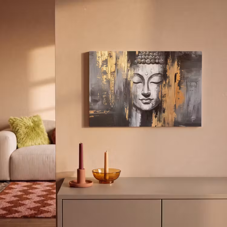 Canvas schilderij - Boedhha - Penseelstreken - Goud - Abstract — 2