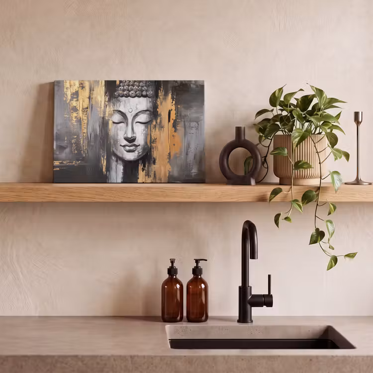 Canvas schilderij - Boedhha - Penseelstreken - Goud - Abstract — 3