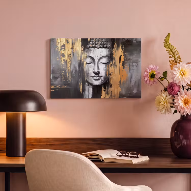 Canvas schilderij - Boedhha - Penseelstreken - Goud - Abstract — 4