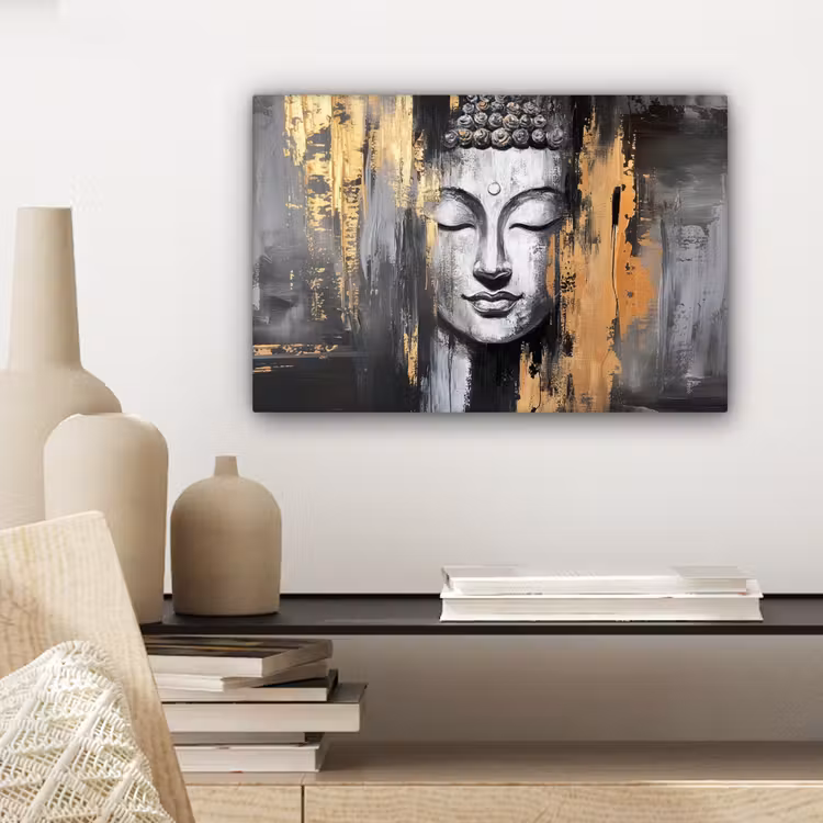 Canvas schilderij - Boedhha - Penseelstreken - Goud - Abstract — 5