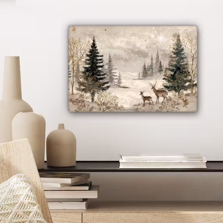 Canvas schilderij - Bos - Herten - Winter - Sneeuw — 5
