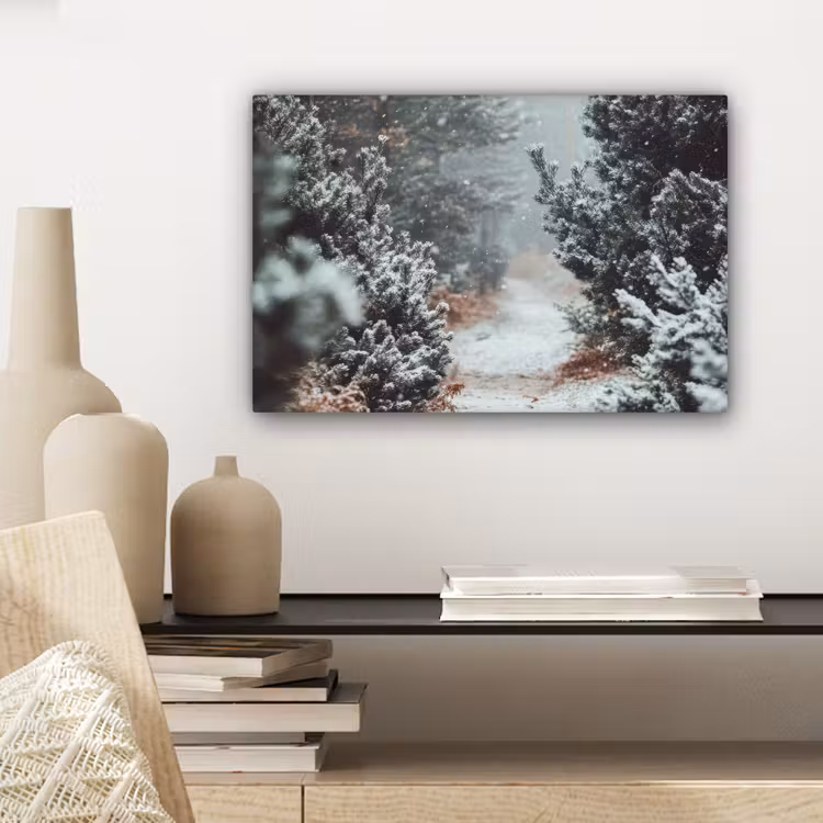 Canvas schilderij - Bos - Winter - Bomen - Natuur - Pad - Sneeuw — 5