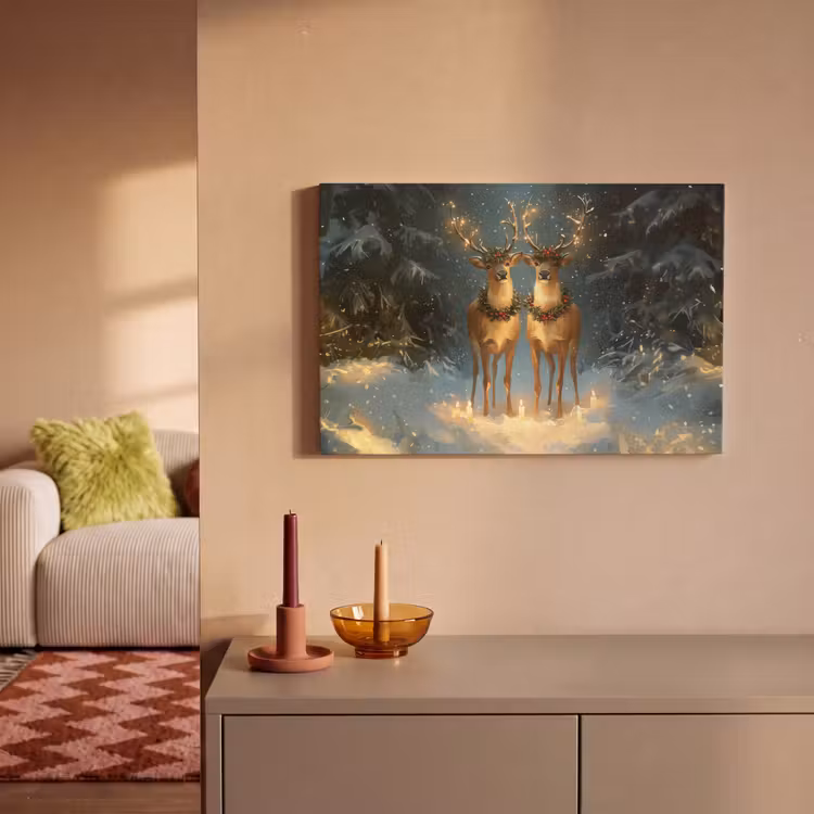 Canvas schilderij - Dennensprookje - Rendier - Nacht — 2