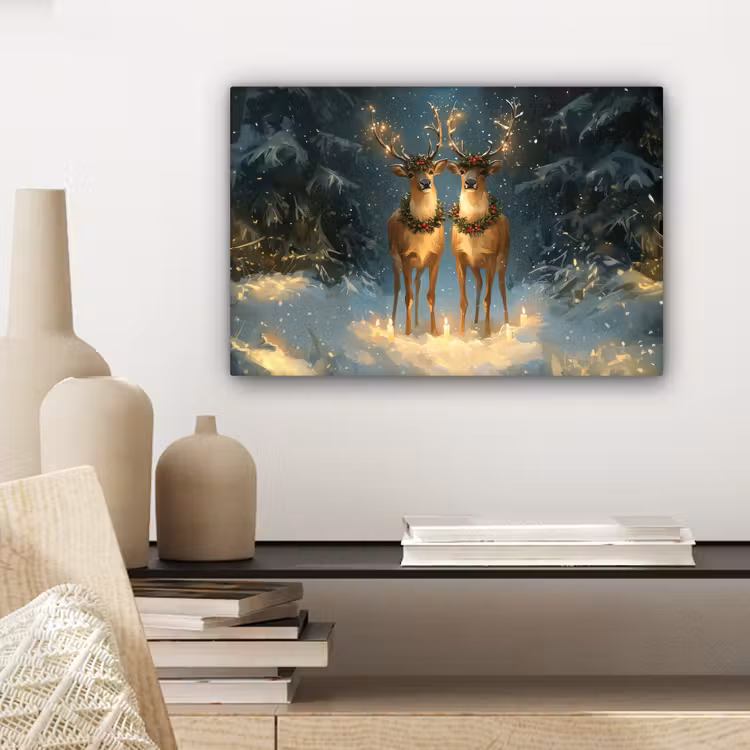 Canvas schilderij - Dennensprookje - Rendier - Nacht — 5
