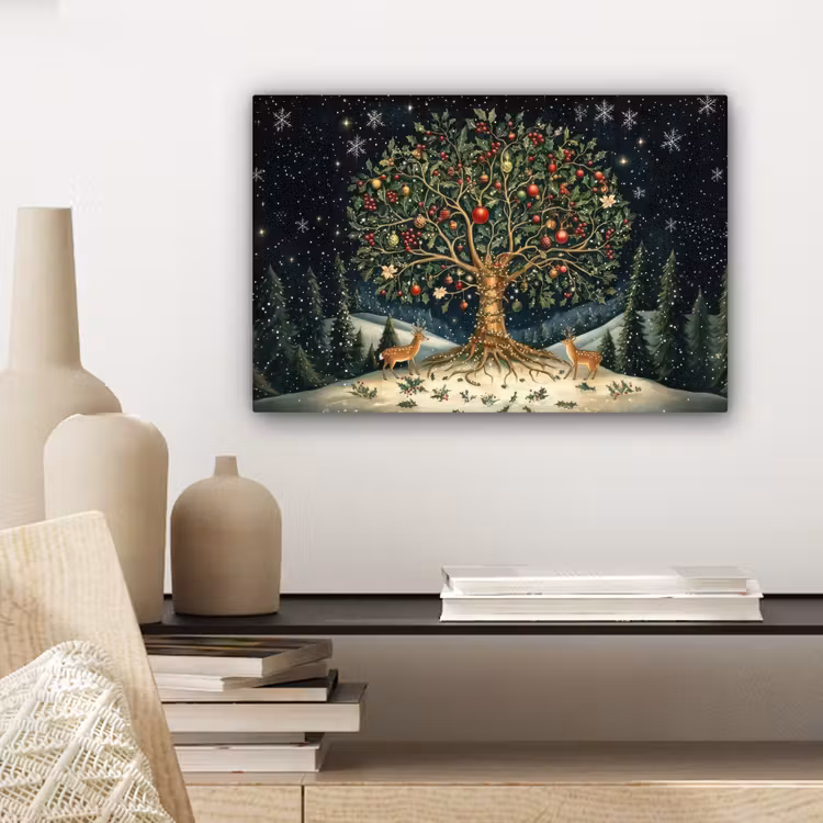 Canvas schilderij - Feestboom - Winterhemel - Kleurrijk — 5
