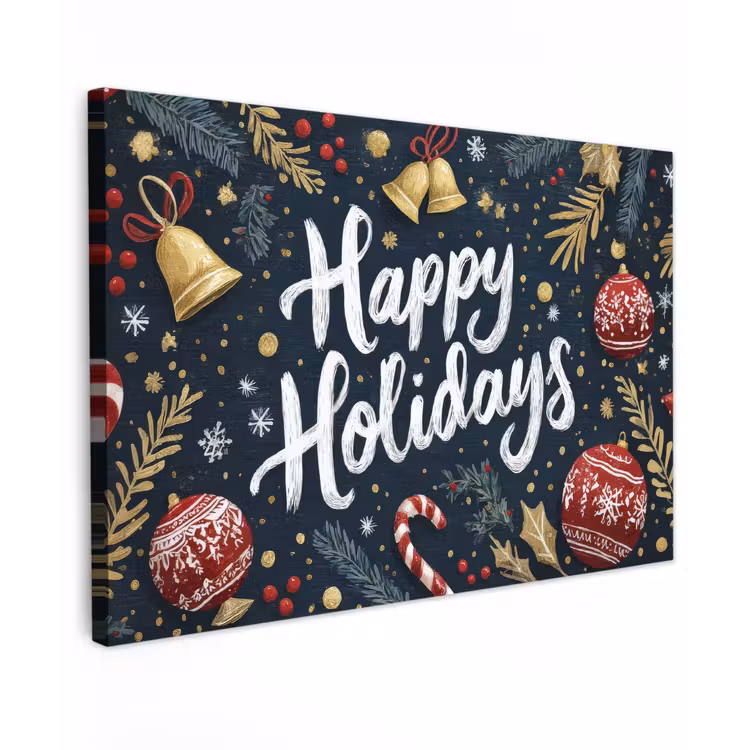 Canvas schilderij - Feestelijk - Kerstgroet - Kleurrijk — 1