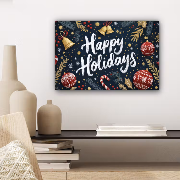 Canvas schilderij - Feestelijk - Kerstgroet - Kleurrijk — 5