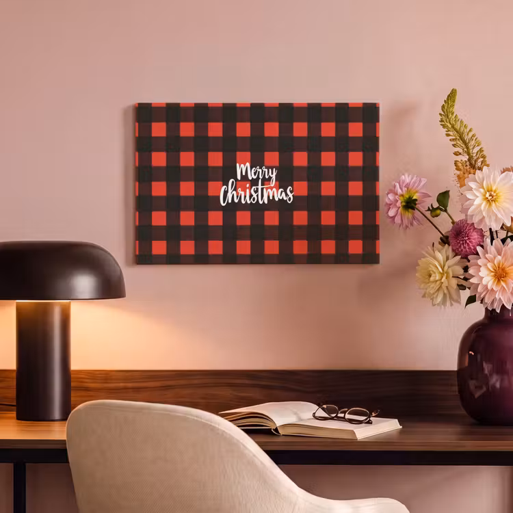 Canvas schilderij - Geruit - Rood - Tekst - Christmas — 4
