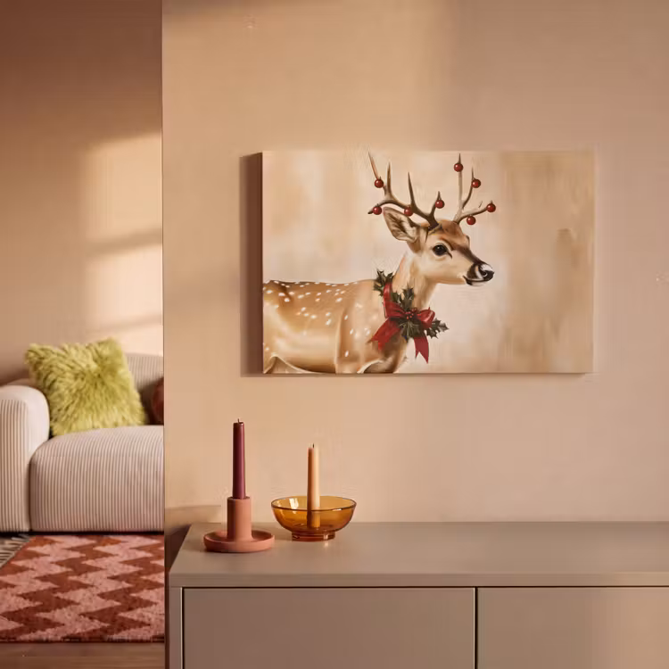 Canvas schilderij - Gewei - Kerst - Rendier - Rood — 2