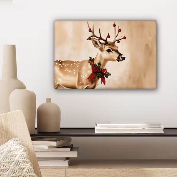 Canvas schilderij - Gewei - Kerst - Rendier - Rood — 5