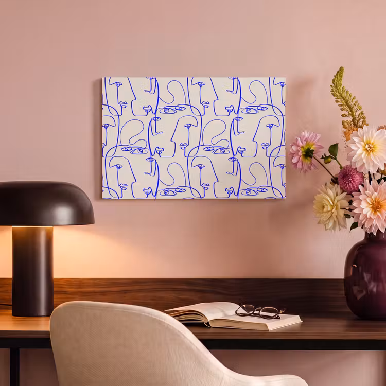 Canvas schilderij - Gezicht - Blauw - Lijnen - Beige — 3