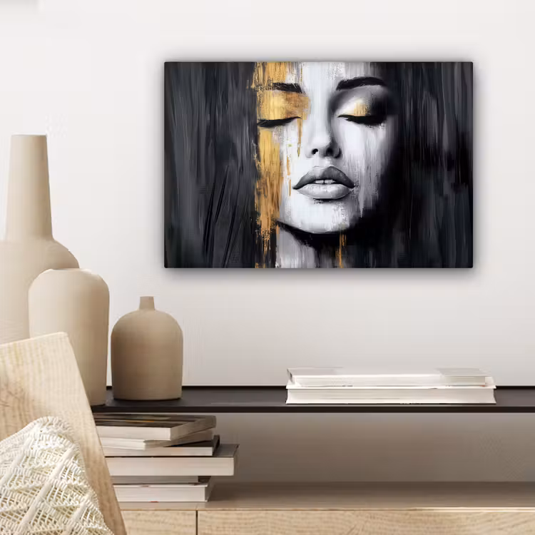 Canvas schilderij - Gezicht - Vrouw - Penseelstreken - Abstract — 5