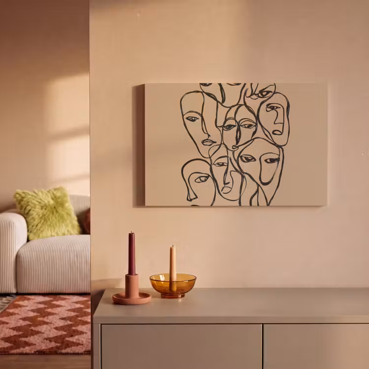 Canvas schilderij - Gezichtenzee - Lijntekening - Abstract — 2
