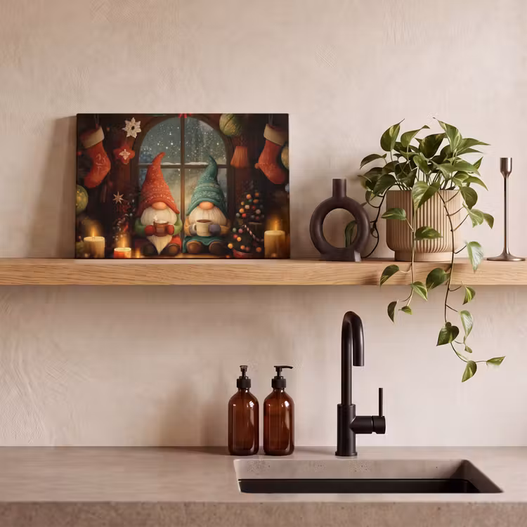 Canvas schilderij - Gnooms - Kerst - Raam - Kleurrijk — 3