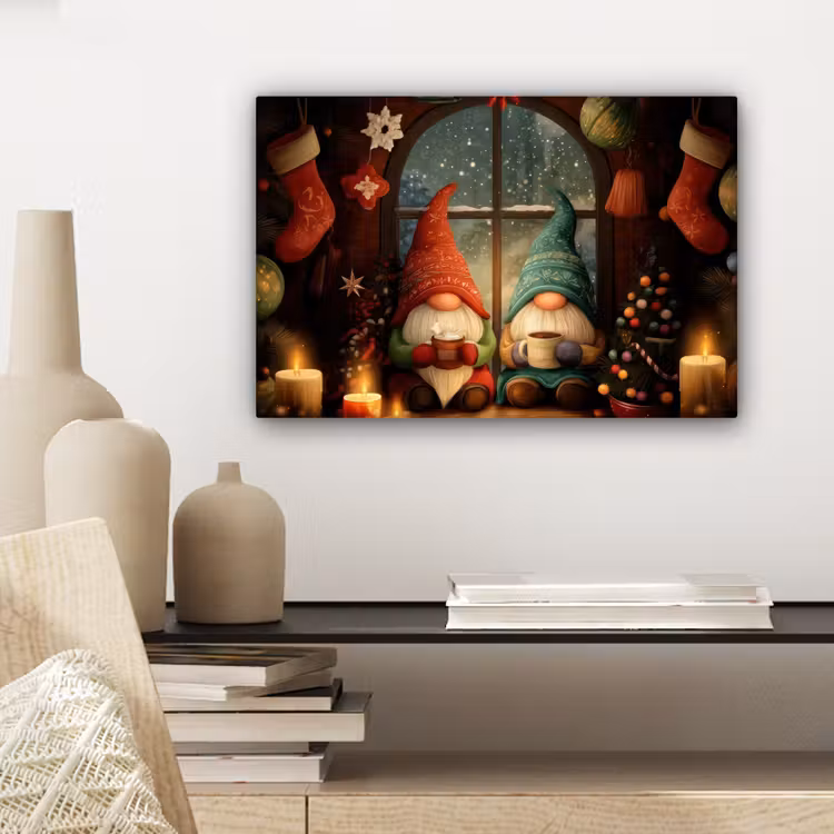 Canvas schilderij - Gnooms - Kerst - Raam - Kleurrijk — 5