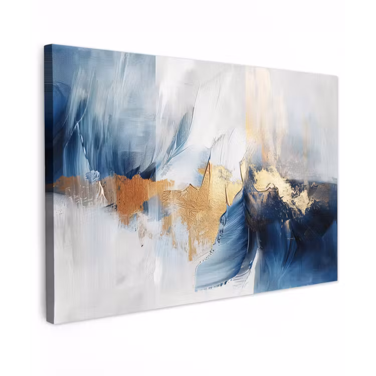 Canvas schilderij - Goud - Blauw - Watercolor - Kunst - Modern — 1
