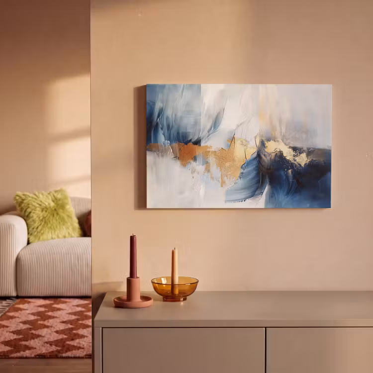 Canvas schilderij - Goud - Blauw - Watercolor - Kunst - Modern — 2