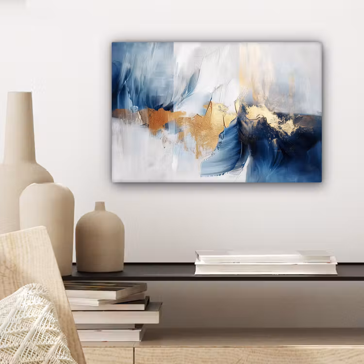Canvas schilderij - Goud - Blauw - Watercolor - Kunst - Modern — 5