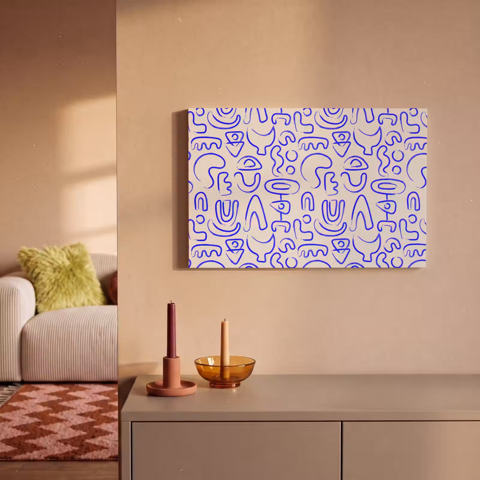 Canvas schilderij - Blauw - Patroon - Abstract - Beige — 1