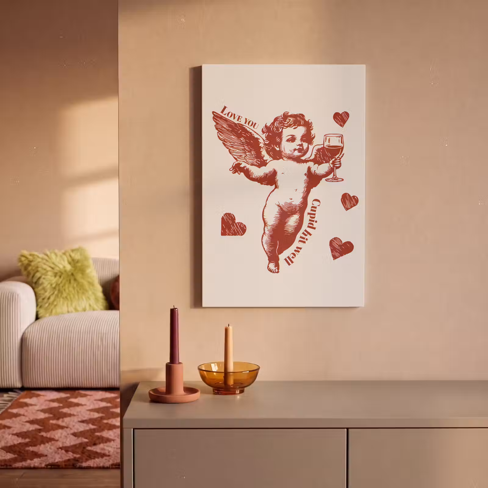Canvas schilderij - Cupido - Hartjes - Rood - Klassiek — 1