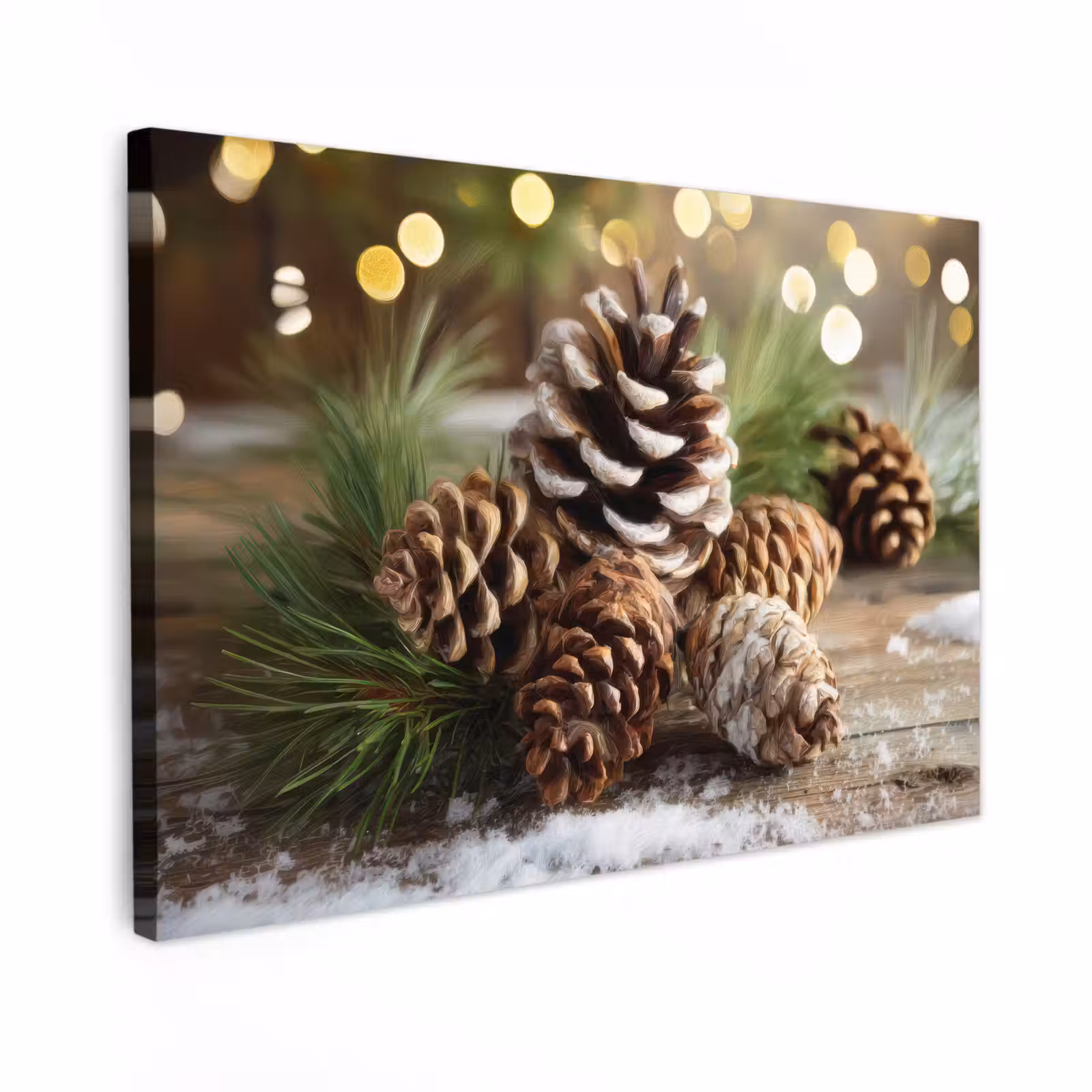 Canvas schilderij - Dennenappels - Kerstsfeer - Bruin - Groen — 1