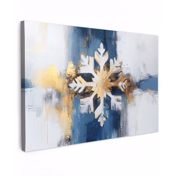 Canvas schilderij - Abstract - Winter - Sneeuwvlok - Sneeuw - Goud — 1