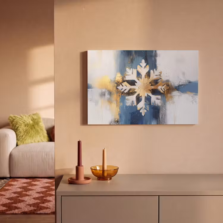 Canvas schilderij - Abstract - Winter - Sneeuwvlok - Sneeuw - Goud — 2