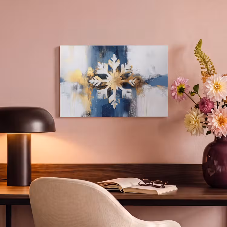 Canvas schilderij - Abstract - Winter - Sneeuwvlok - Sneeuw - Goud — 4