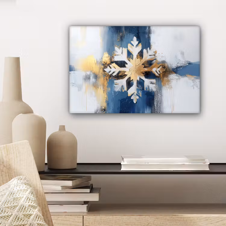 Canvas schilderij - Abstract - Winter - Sneeuwvlok - Sneeuw - Goud — 5