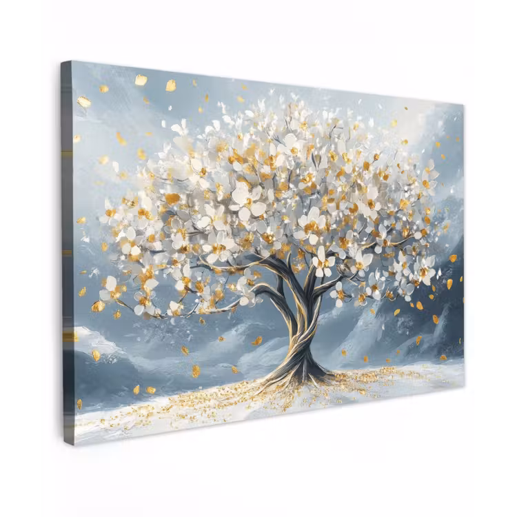 Canvas schilderij - Boom - Winter - Levensboom - Modern - Goud — 1