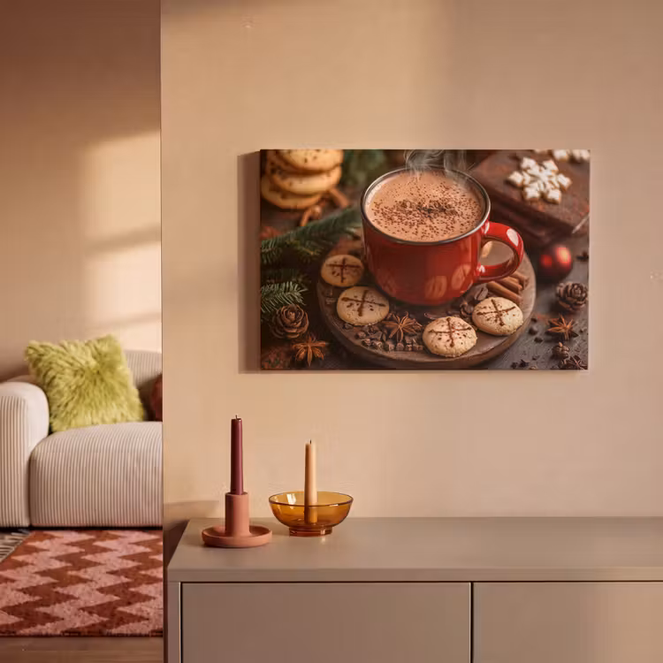 Canvas schilderij - Chocolademelk - Mok - Winter - Kerst - Gezelligheid — 2
