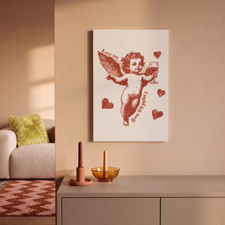 Canvas schilderij - Cupido - Hartjes - Rood - Klassiek — 1