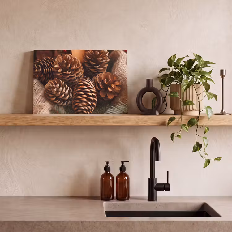 Canvas schilderij - Dennenappels - Boom - Winter - Natuur - Bruin — 3