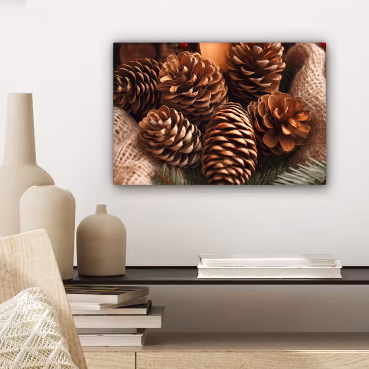 Canvas schilderij - Dennenappels - Boom - Winter - Natuur - Bruin — 5