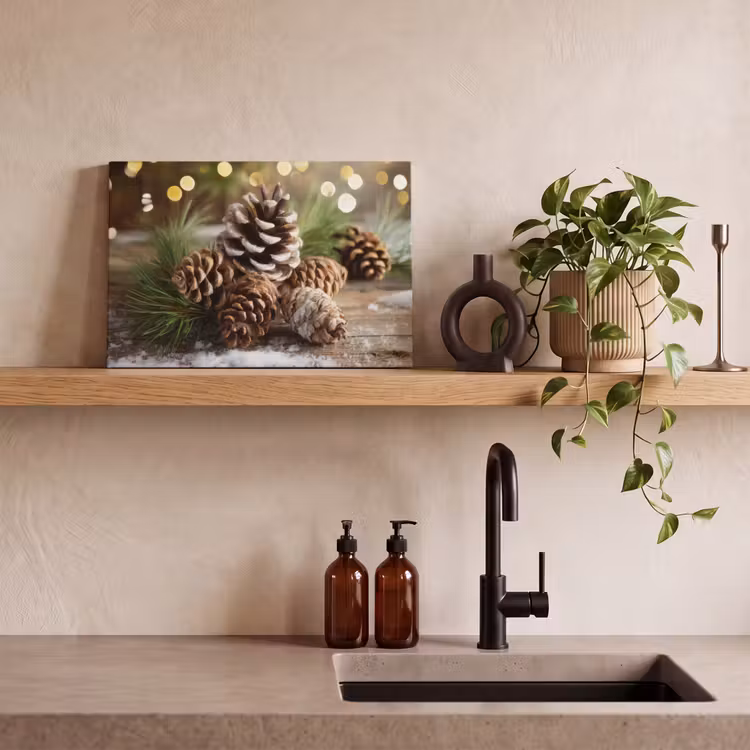 Canvas schilderij - Dennenappels - Kerstsfeer - Bruin - Groen — 3