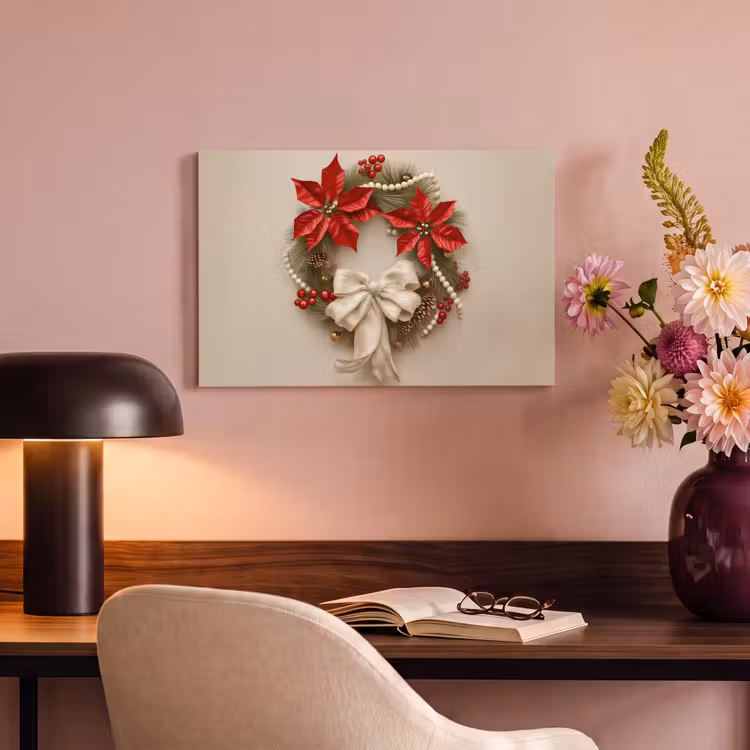 Canvas schilderij - Deurkrans - Strik - Kerst - Rood - Groen — 4