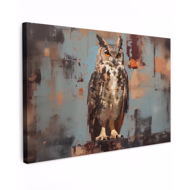 Canvas schilderij - Geschilderd - Abstract - Uil - Bruin — 1
