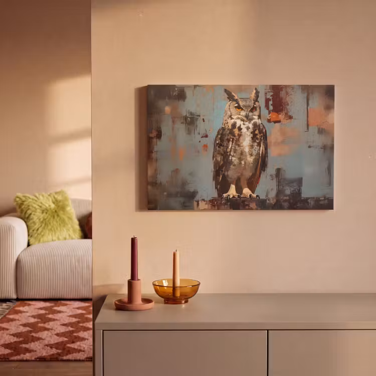 Canvas schilderij - Geschilderd - Abstract - Uil - Bruin — 2