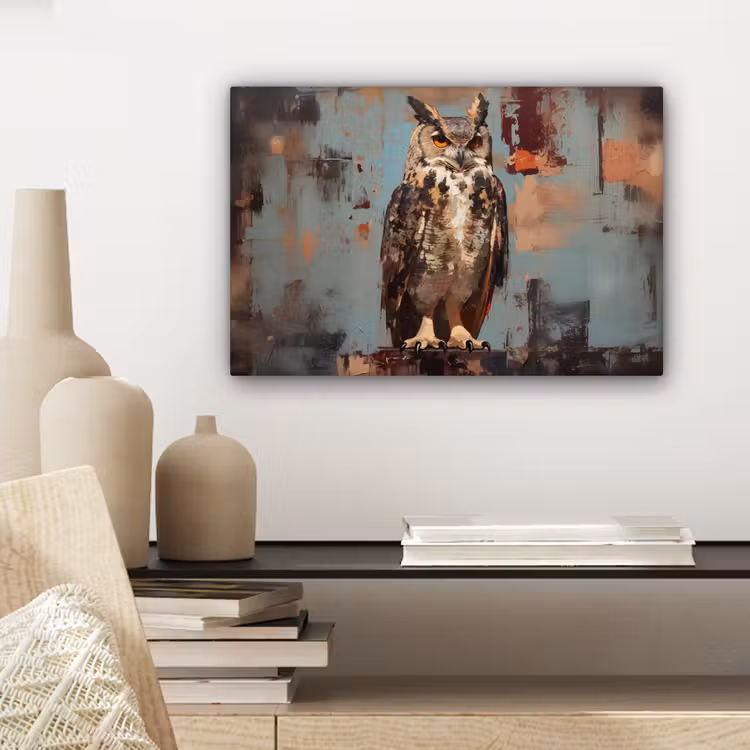 Canvas schilderij - Geschilderd - Abstract - Uil - Bruin — 5