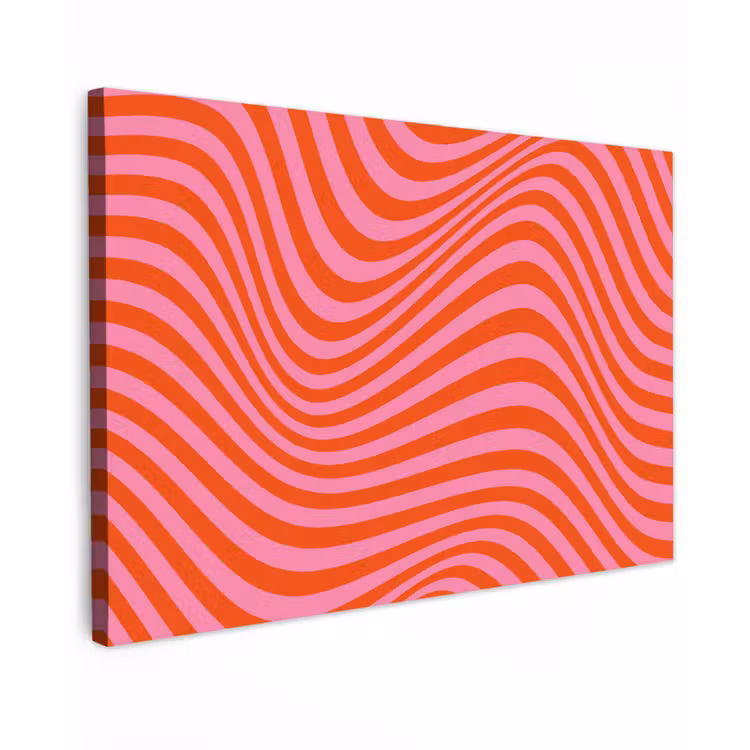 Canvas schilderij - Golvend patroon - Rood - Roze - Lijnen — 1