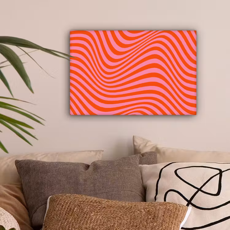Canvas schilderij - Golvend patroon - Rood - Roze - Lijnen — 2