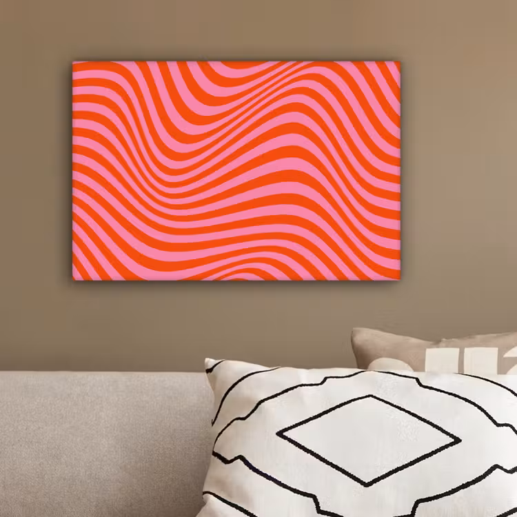 Canvas schilderij - Golvend patroon - Rood - Roze - Lijnen — 3