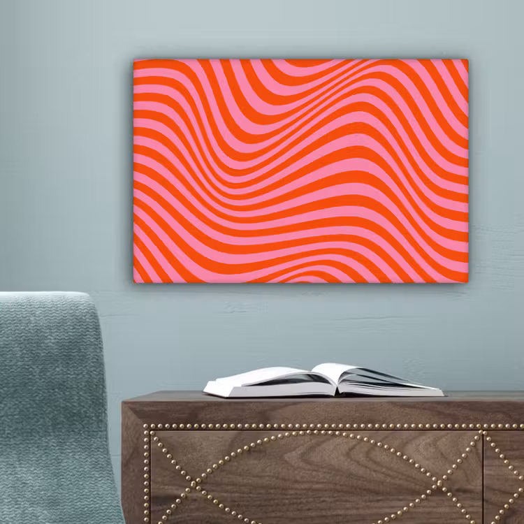 Canvas schilderij - Golvend patroon - Rood - Roze - Lijnen — 4